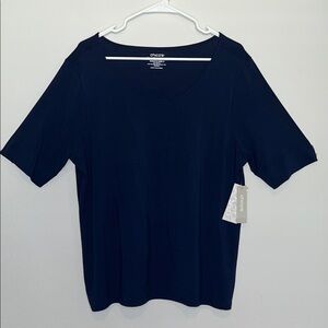 Chico's Dark Blue Short Sleeve Top Size: XL